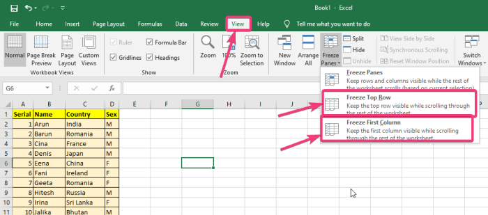 Freeze Cells in Excel