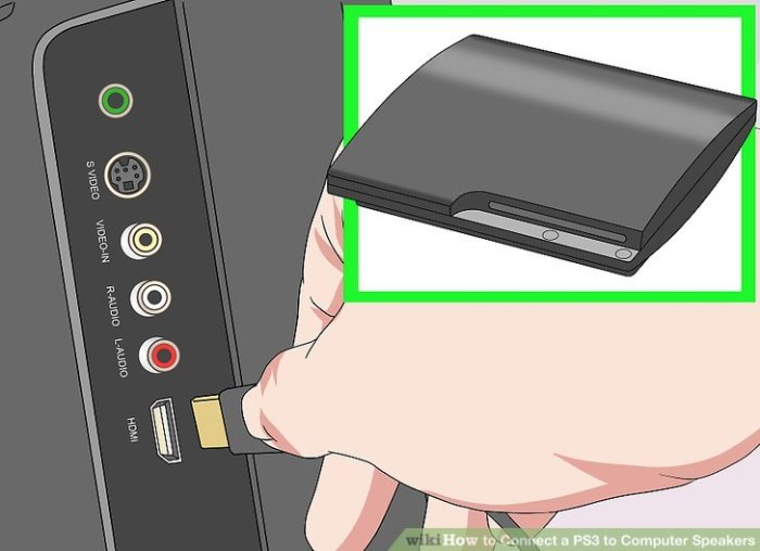 4 Ways to Connect a PS3 to Computer Speakers - wikiHow Connect a PlayStation 3 to a Laptop