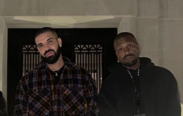 Kanye west and drake pose for photo together in apparent beef squash