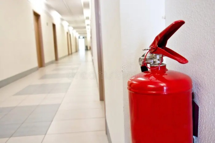 Red Fire Extinguisher in the Corridor. Stock Photo - Image of ... Fire on corridor x